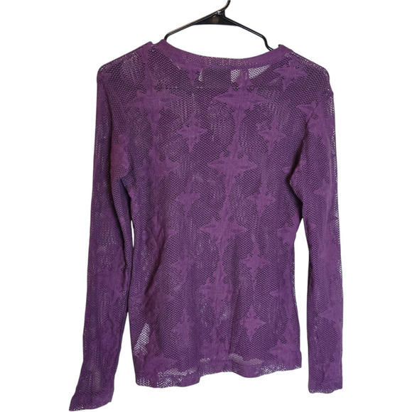 Vintage Harley Davidson Lace Top Medium Purple Long Sleeve 90s mesh sheer - Picture 4 of 7